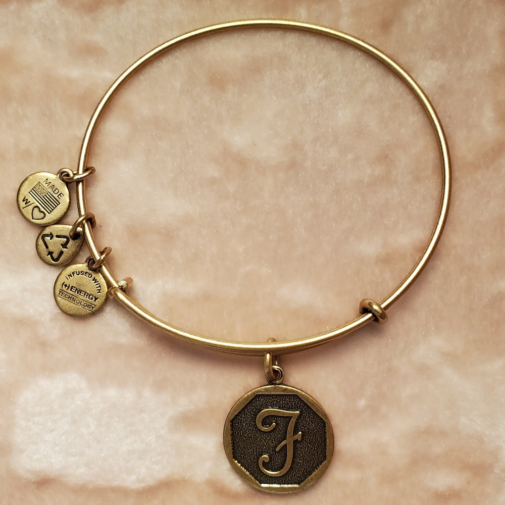 Alex and Ani F Initial Bracelet Gold Energy NWT